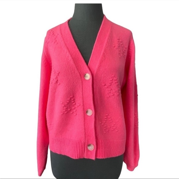 NWT LOFT Women’s Neon Pink Wool Blend Cardigan Women Button Front Jacket - Picture 1 of 2